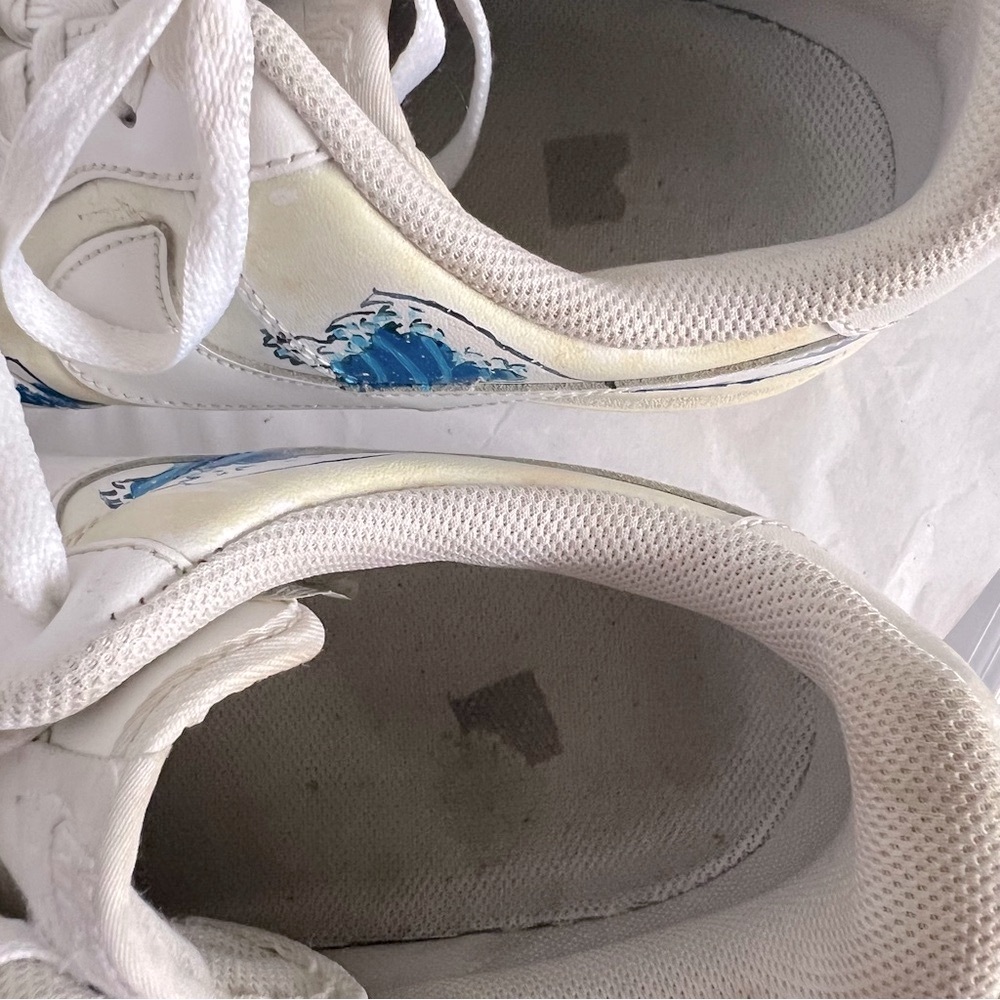 Nike Air White and Blue Ocean Waves Great Wave Custom Drawn Sneakers - Picture 13 of 14